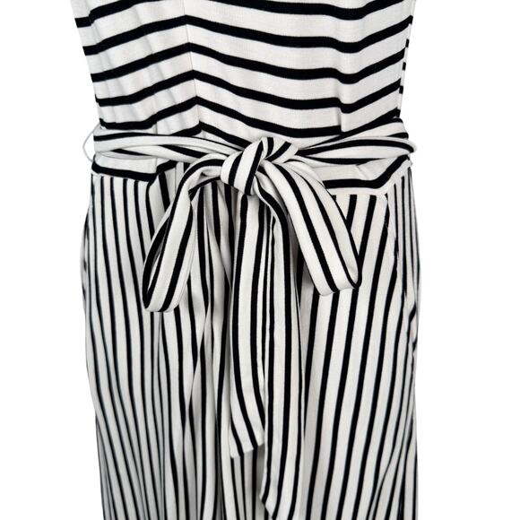 Worthington‎ Jumpsuit Womens Medium Black White Stripe Knit Cropped Wide Leg - Picture 4 of 16
